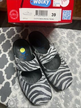 Wolky Zebra Print Offwhite and Black Slip-On Clogs
